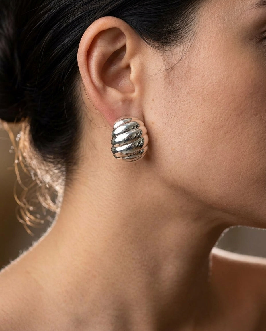 Caia Croissant Huggie Earrings hypoallergenic earrings by HyraMode