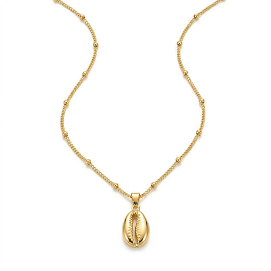 Cora Gold Cowrie Shell Pendant Necklace hypoallergenic necklace by HyraMode