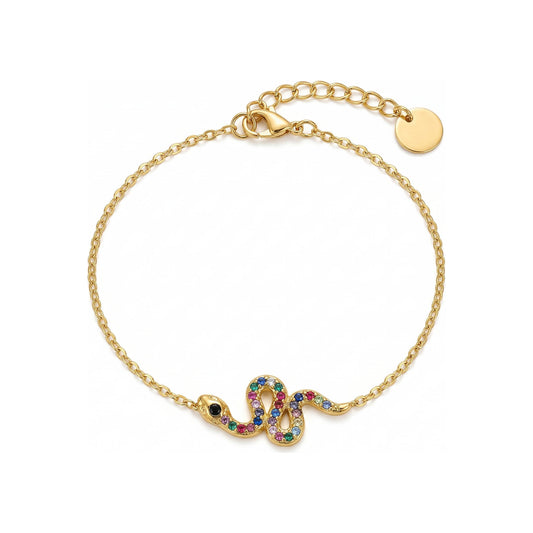 Evia Dainty Chain Snake Reversible Charm Bracelet - HyraMode Gold Jewelry