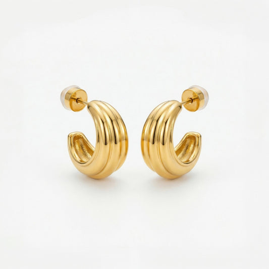 Mara Ribbed Open Hoop Earrings hypoallergenic earrings by HyraMode