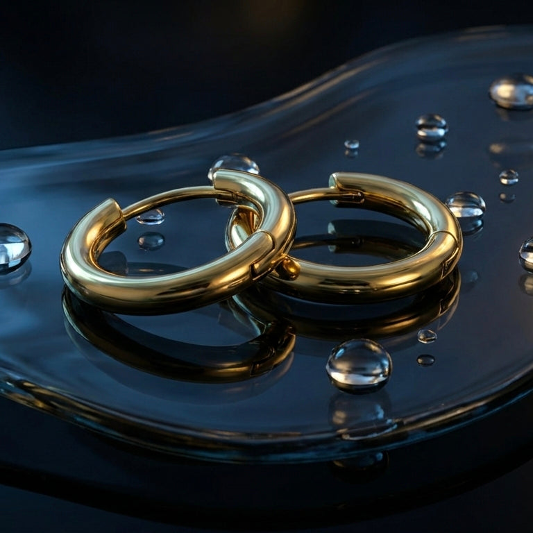 Gold Aura oval hoops showing slim geometric shape