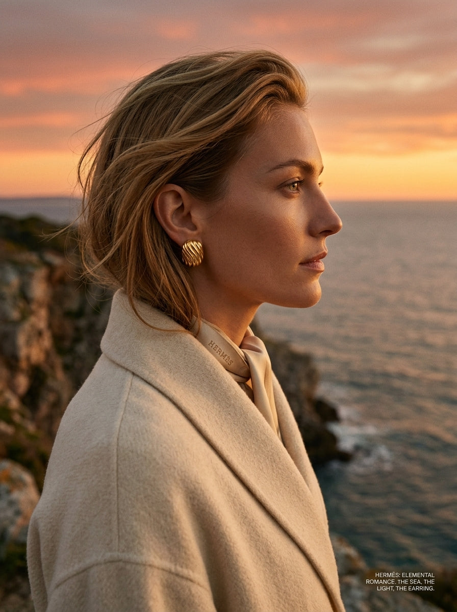 Woman wearing gold Fern Textured Stud Earrings at brunch — HyraMode 2026 weekend style guide