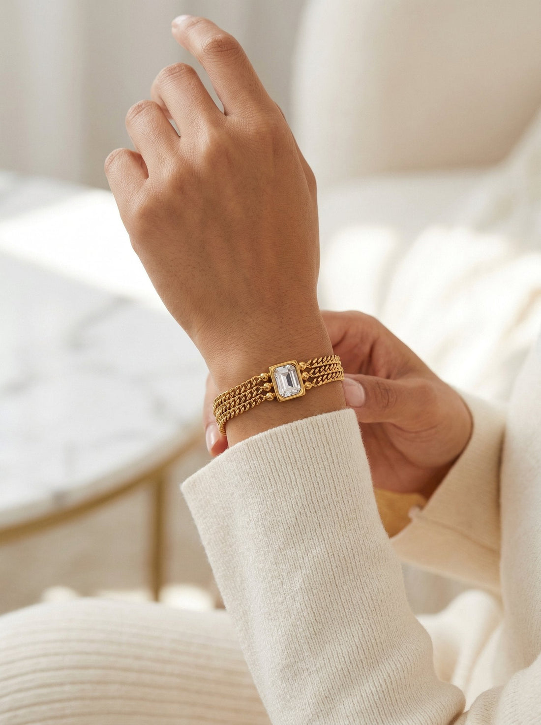 Dalis Multi-Strand CZ Station Bracelet styled as a ready-made layered wrist stack