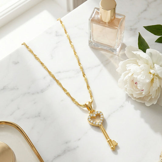 Kaia heart key necklace as a meaningful jewelry gift note idea