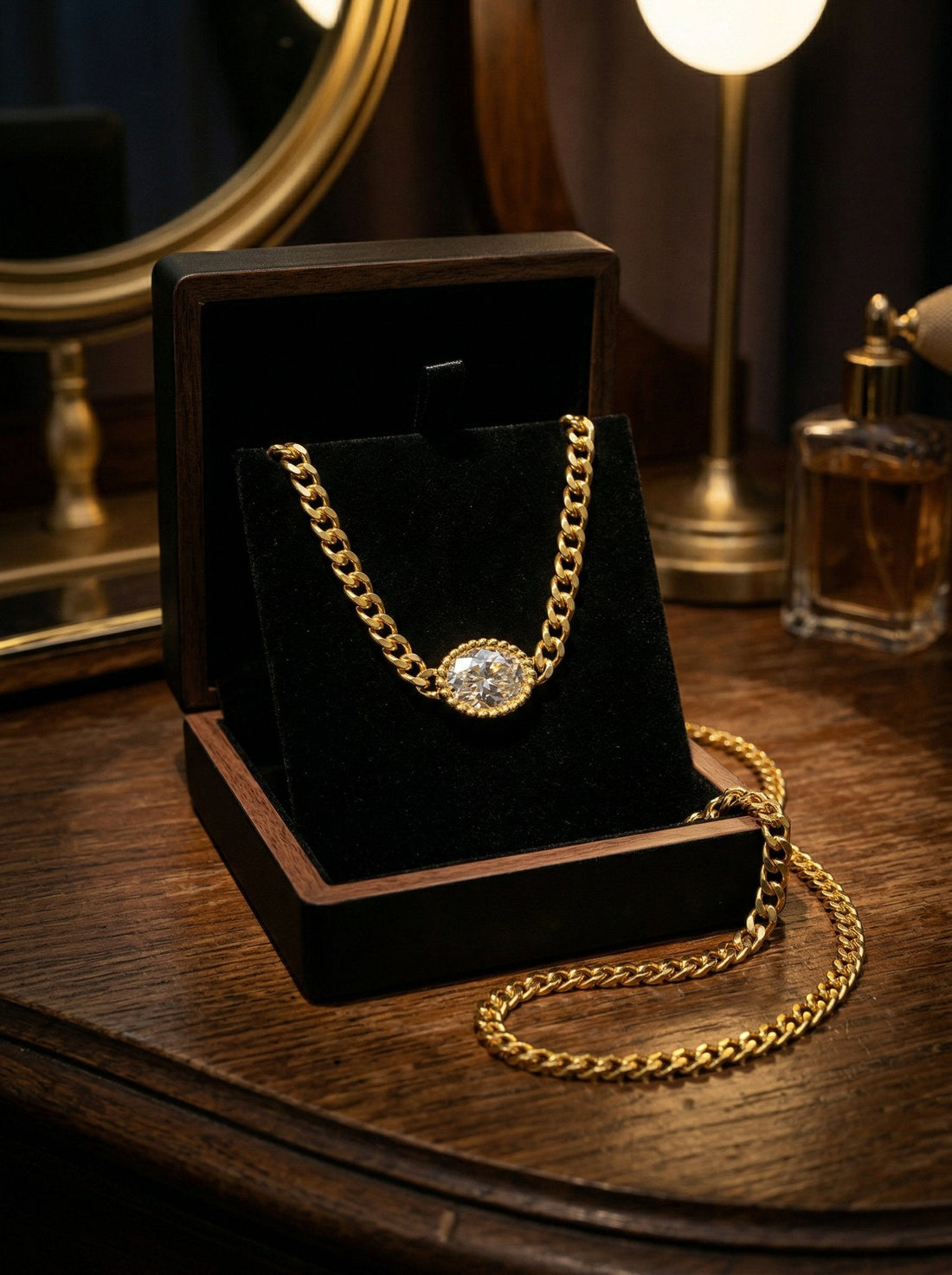 Gold necklace with pendant styled as an everyday jewelry choice