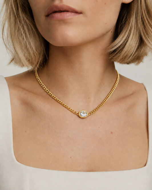 Mevi Dainty CZ Pendant Necklace worn for a close-up senior portrait