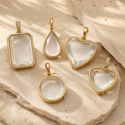 Aria memory locket necklace in Emerald, Teardrop, Heart, Round and Diamond designs
