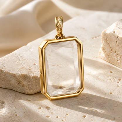 Aria Emerald gold-tone clear memory locket necklace