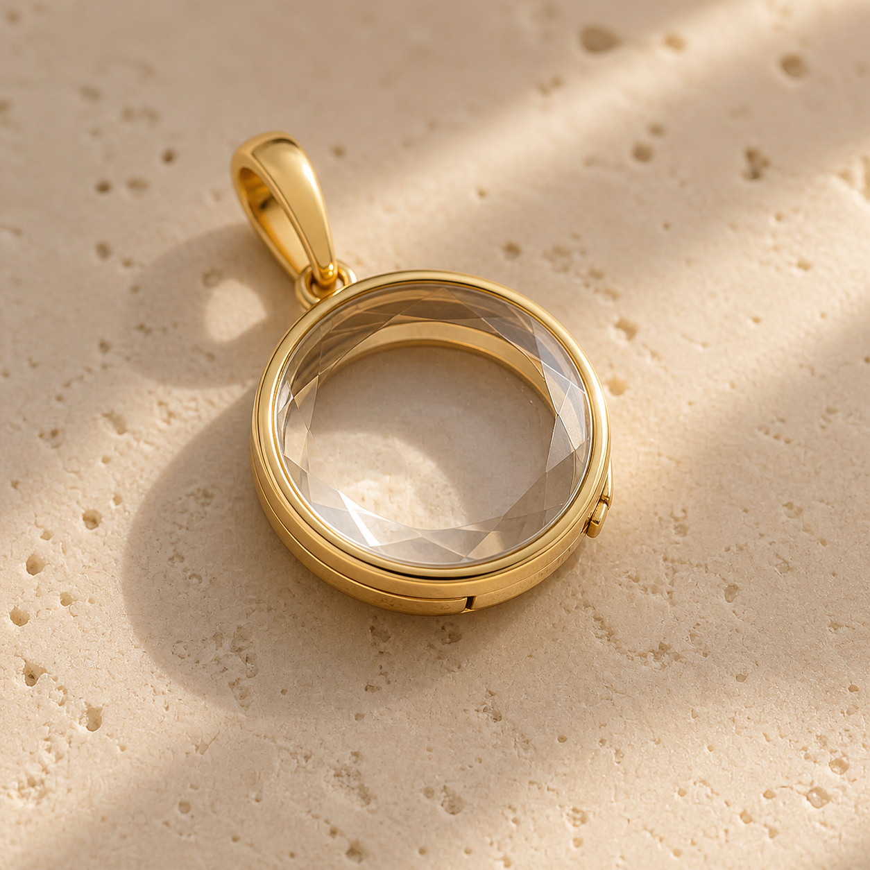 Aria Round gold-tone clear memory locket necklace