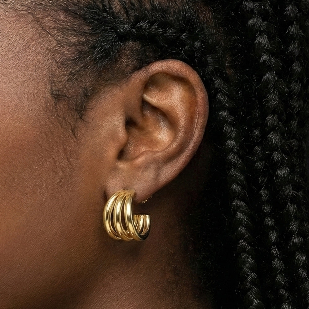 Triple Hoop Studs Illusion Earrings Drop Earrings