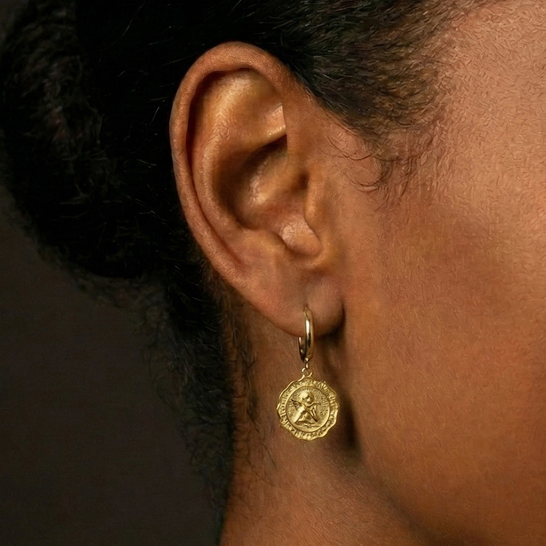 Vintage-Style Hammered  Huggies Angle Hoop Earrings