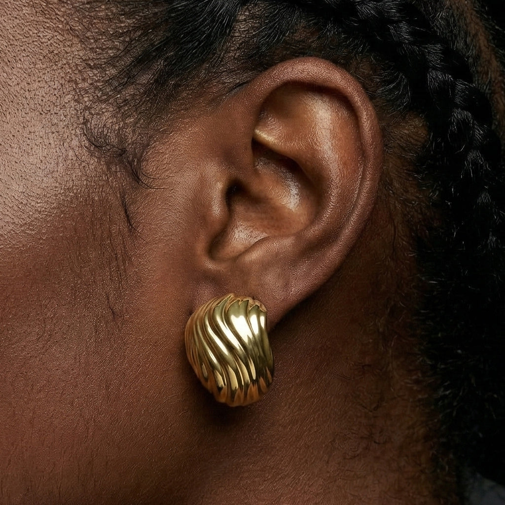 Modern Vintage Sculptural Wave  Broad Studs  Earrings