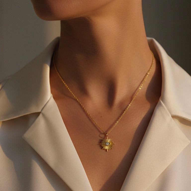 Sola Sunburst Pendant Necklace hypoallergenic necklace by HyraMode