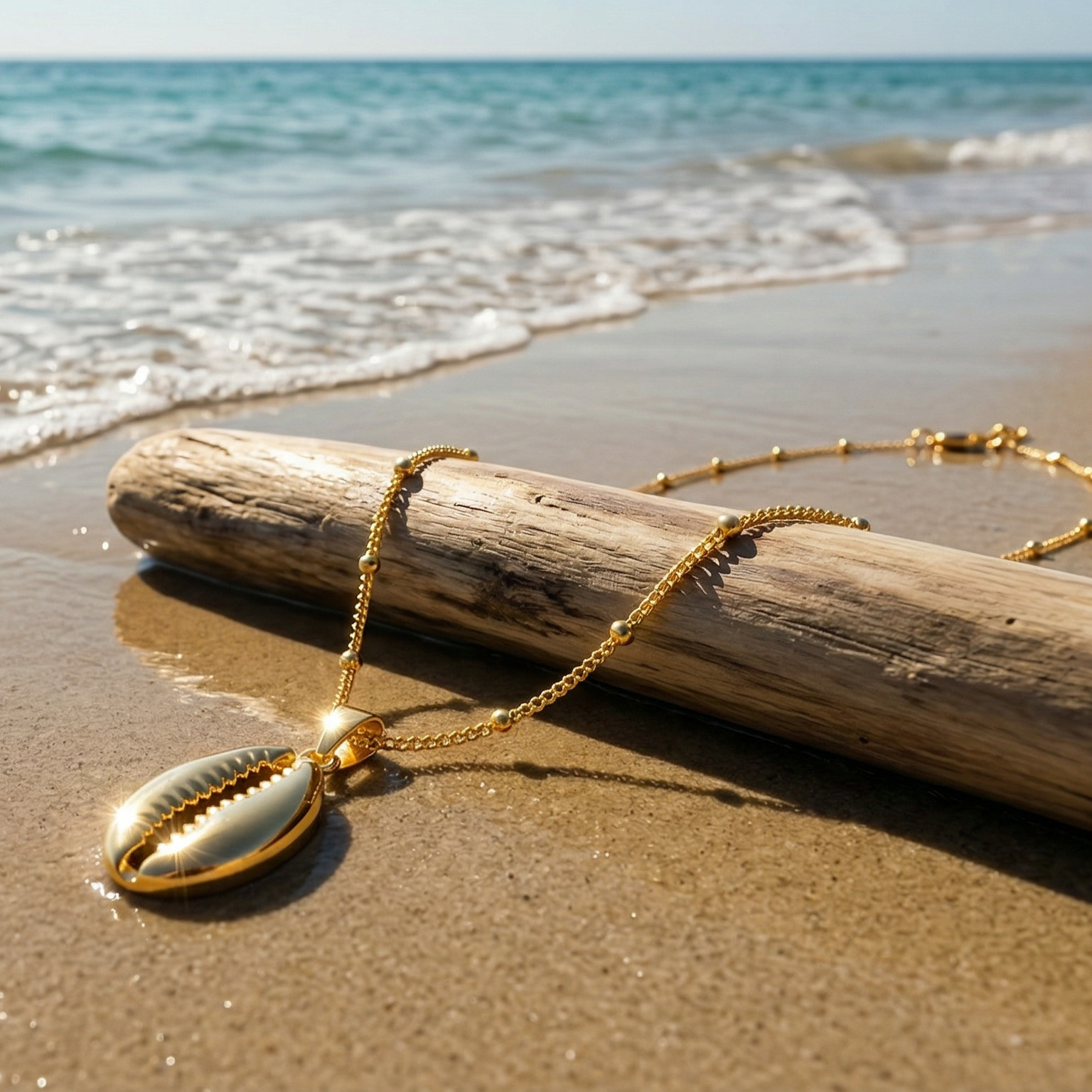 Cora Gold Cowrie Shell Pendant Necklace hypoallergenic necklace by HyraMode