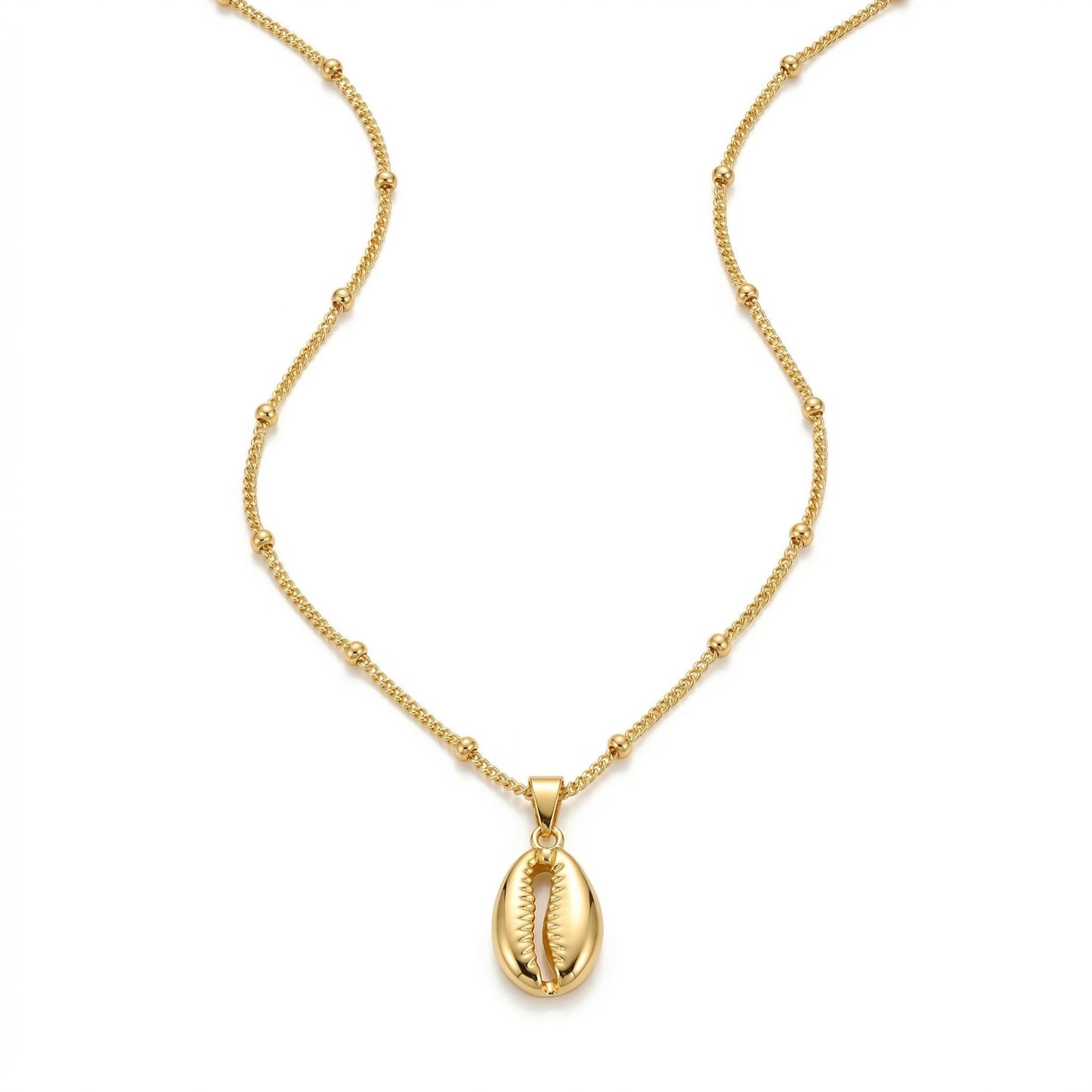 Cora Gold Cowrie Shell Pendant Necklace hypoallergenic necklace by HyraMode