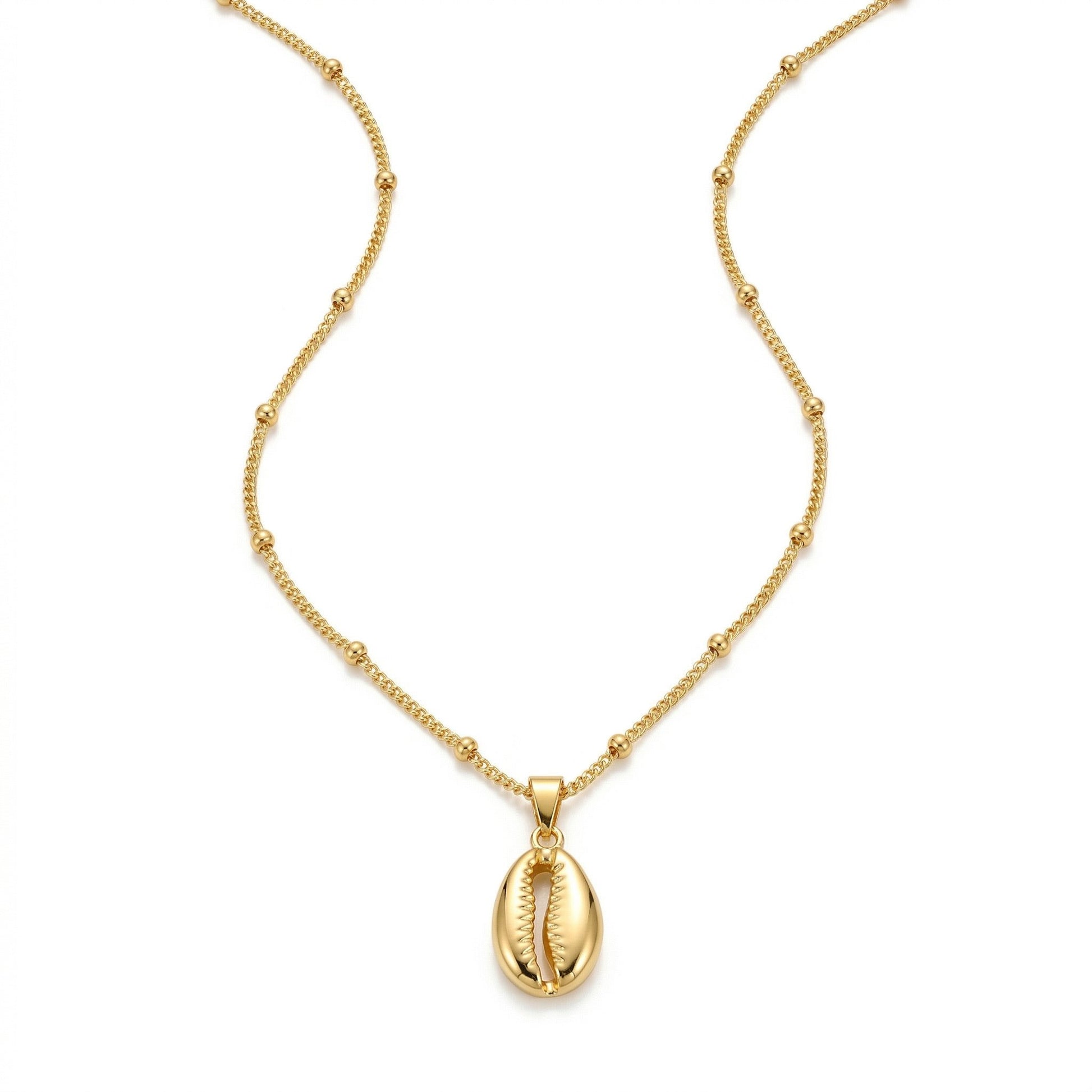 Cora Gold Cowrie Shell Pendant Necklace hypoallergenic necklace by HyraMode