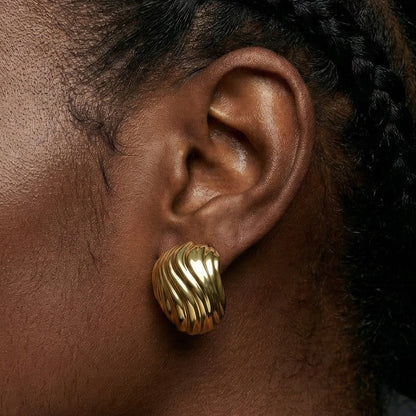 Fern Textured Huggie Earrings hypoallergenic earrings by HyraMode
