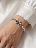 Bree Silver Enamel Bow Pearl Chain Bracelet - View 5 - HyraMode