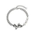 Bree Silver Enamel Bow Pearl Chain Bracelet - HyraMode Gold Jewelry