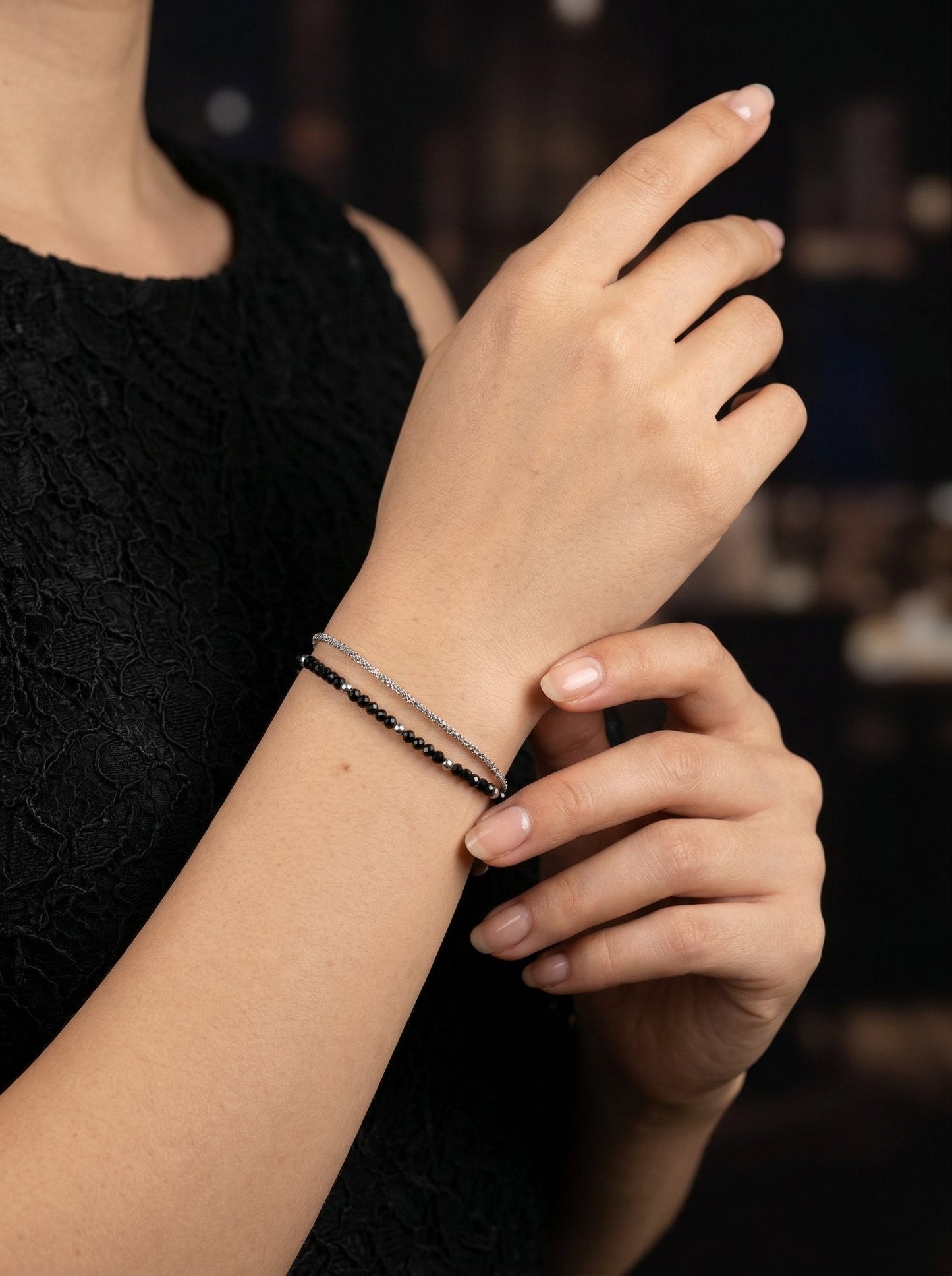 Davi Black Bead Station Bracelet - View 2 - HyraMode