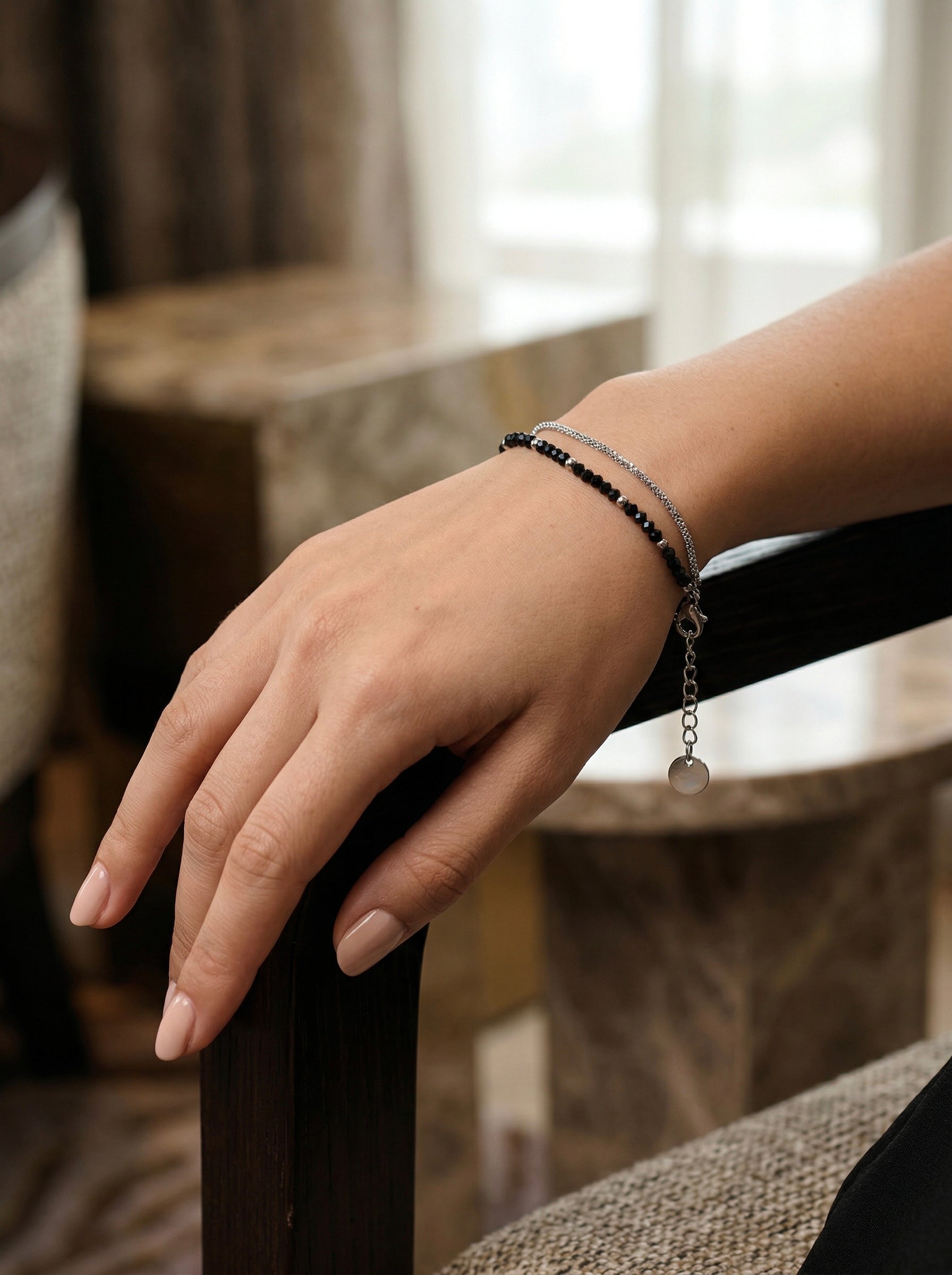 Davi Black Bead Station Bracelet - View 4 - HyraMode