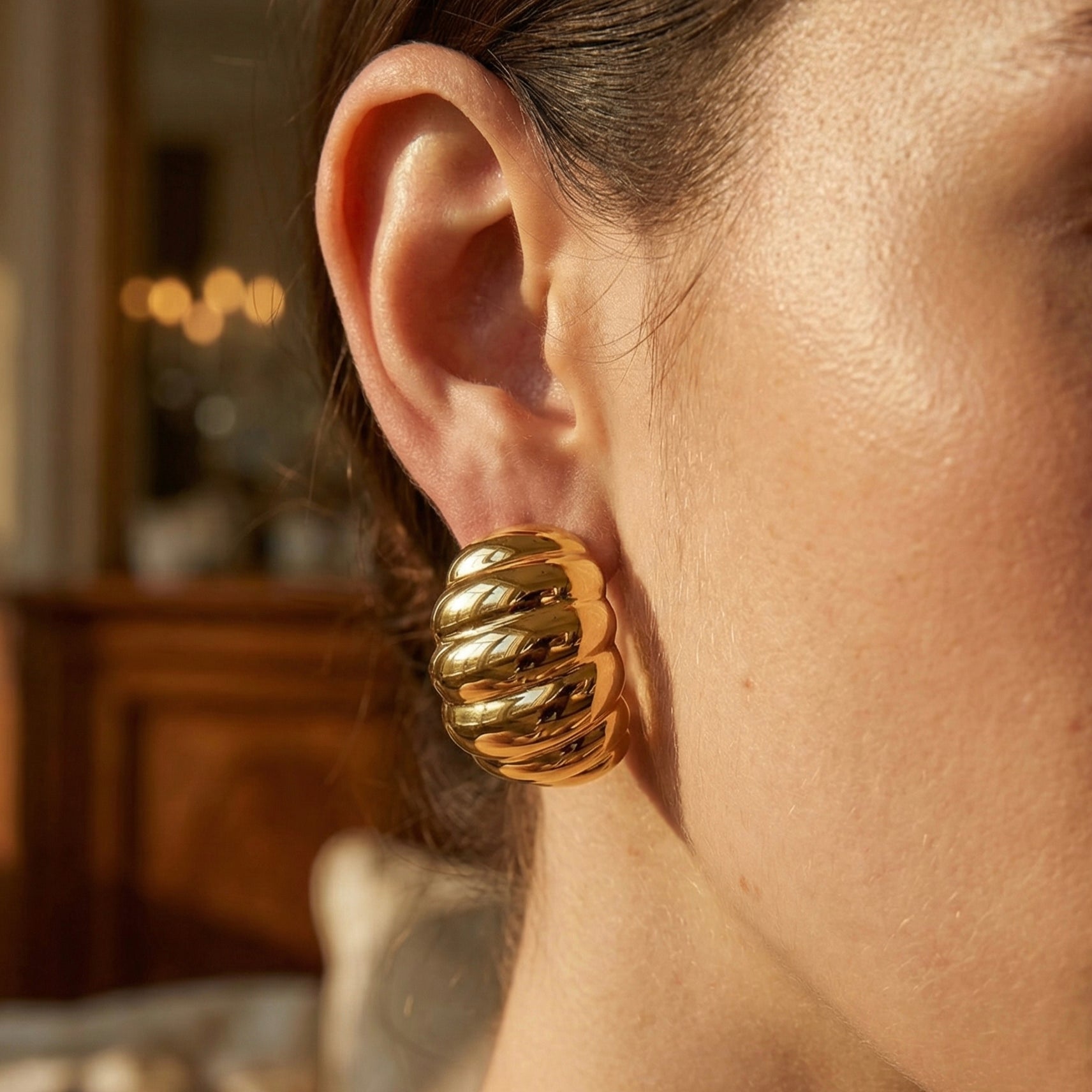 Caia Croissant Huggie Earrings hypoallergenic earrings by HyraMode