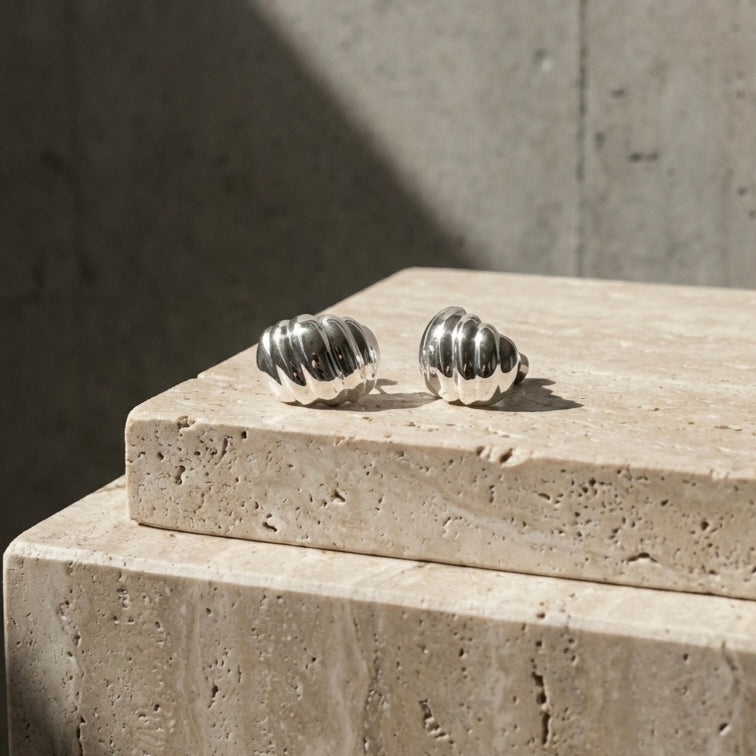 Caia Croissant Huggie Earrings hypoallergenic earrings by HyraMode