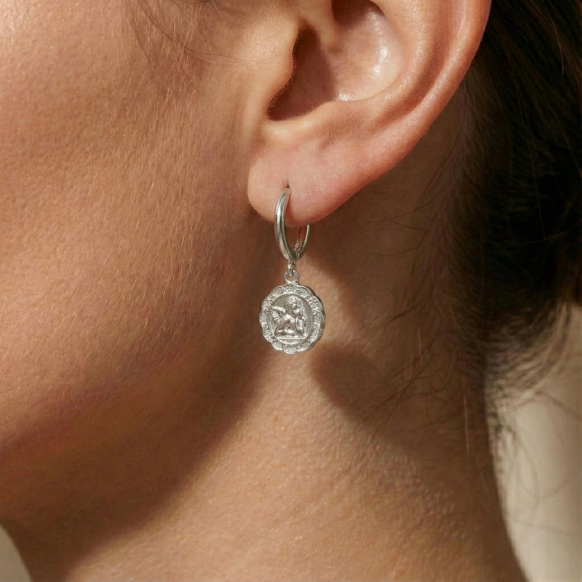 Sol Floral Charm Drop Angle Hoop Earrings — product view 5
