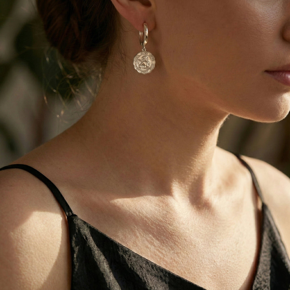 Sol Floral Charm Drop Angle Hoop Earrings hypoallergenic earrings by HyraMode