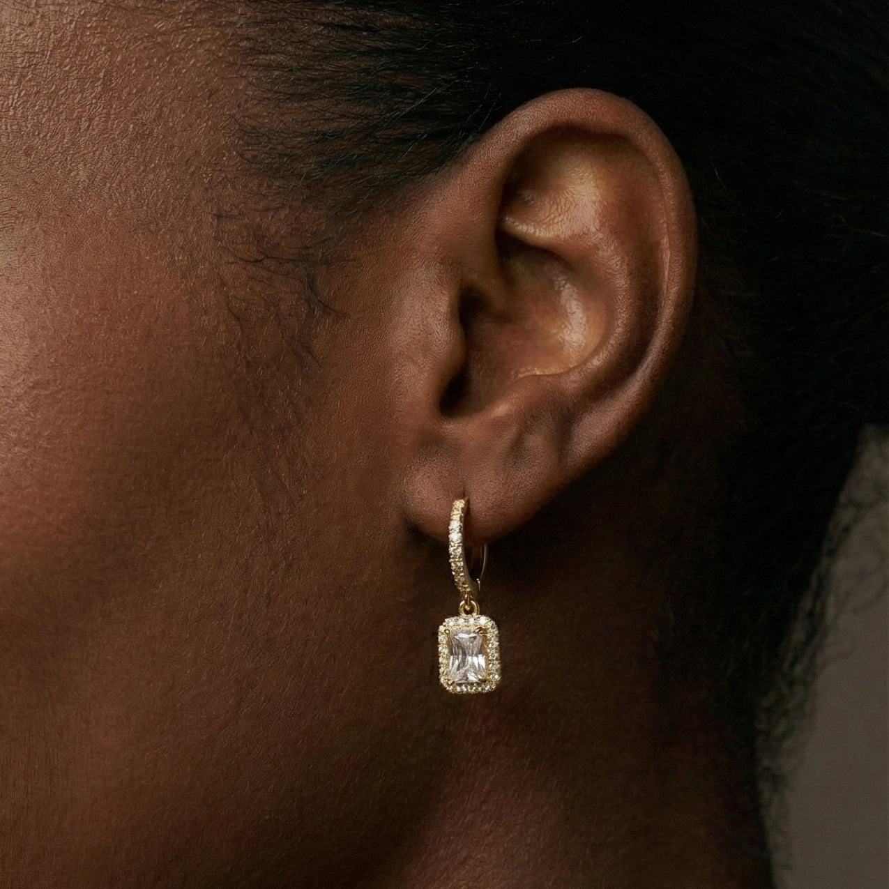 Zela Huggie Crystal Drop Earrings hypoallergenic earrings by HyraMode