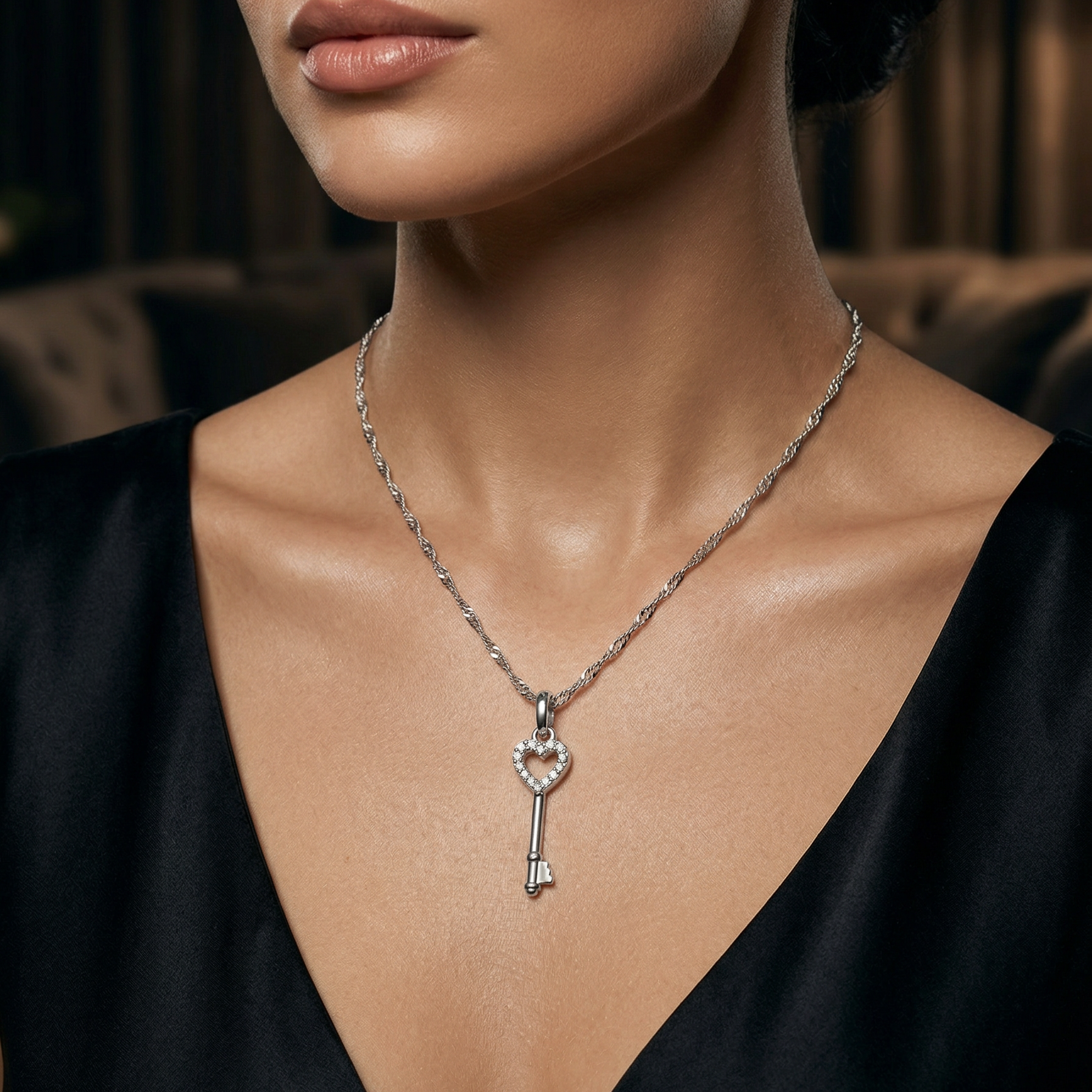 Kaia Heart Key Pendant Necklace hypoallergenic necklace by HyraMode