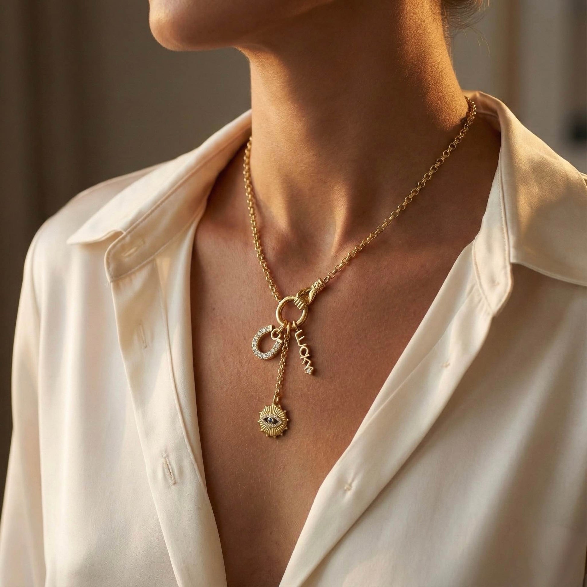 Lena Gold Toggle Keeper Victorian Hand Talisman Necklace hypoallergenic necklace by HyraMode