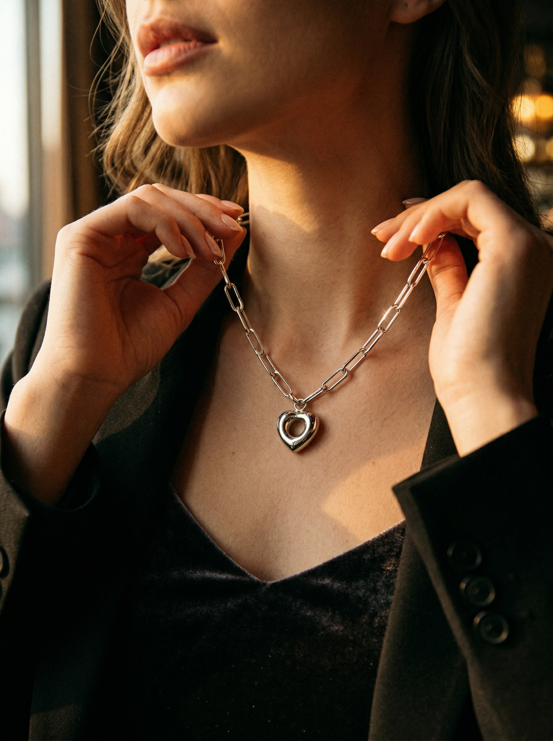 Remy Paperclip Chain Heart Necklace hypoallergenic necklace by HyraMode