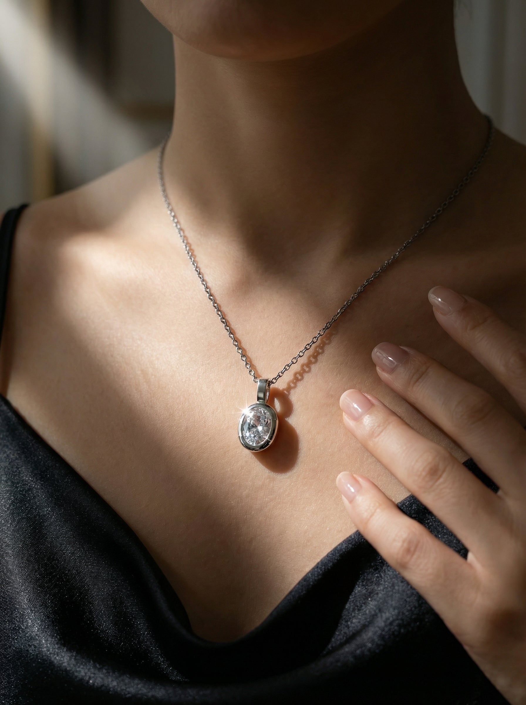 Vela Oval CZ Pendant Necklace hypoallergenic necklace by HyraMode