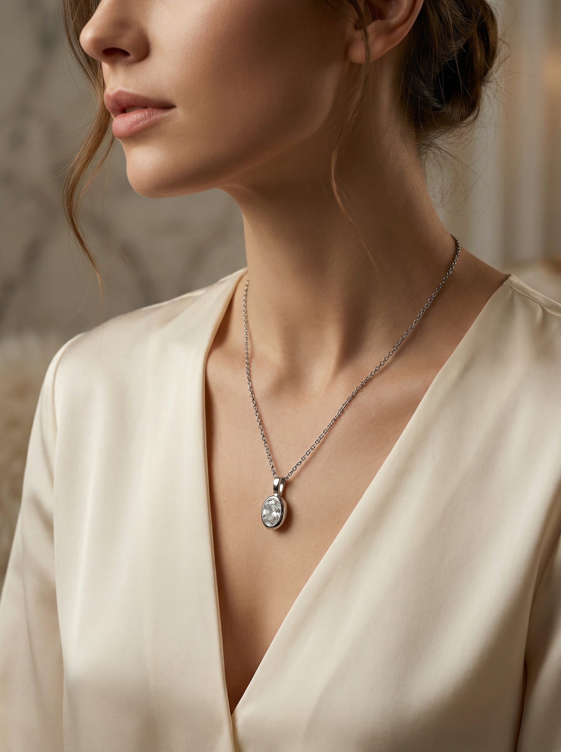 Vela Oval CZ Pendant Necklace hypoallergenic necklace by HyraMode