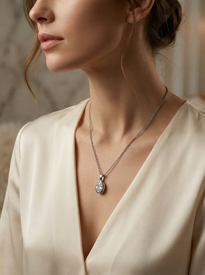 Vela Oval CZ Pendant Necklace hypoallergenic necklace by HyraMode