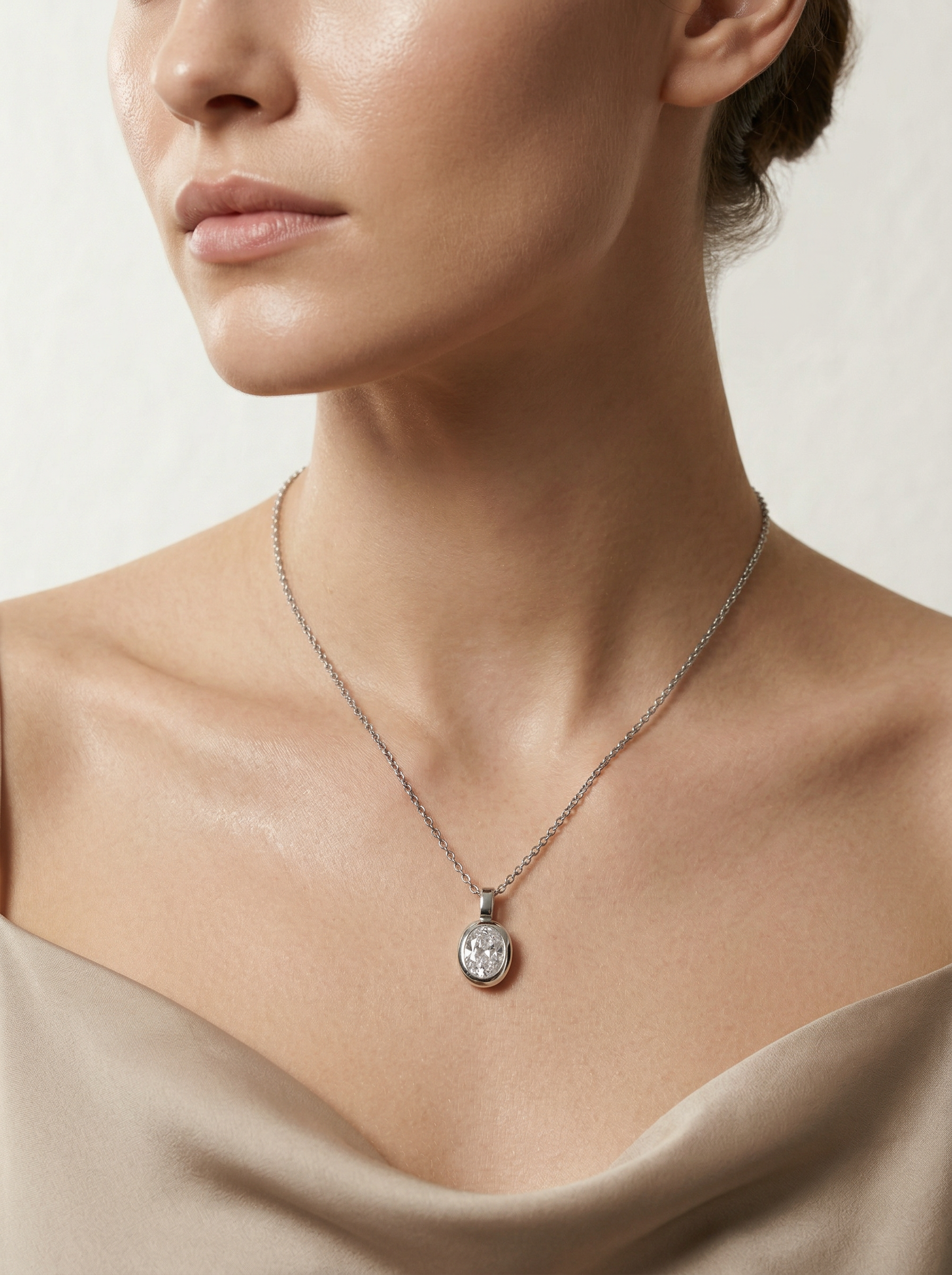 Vela Oval CZ Pendant Necklace hypoallergenic necklace by HyraMode