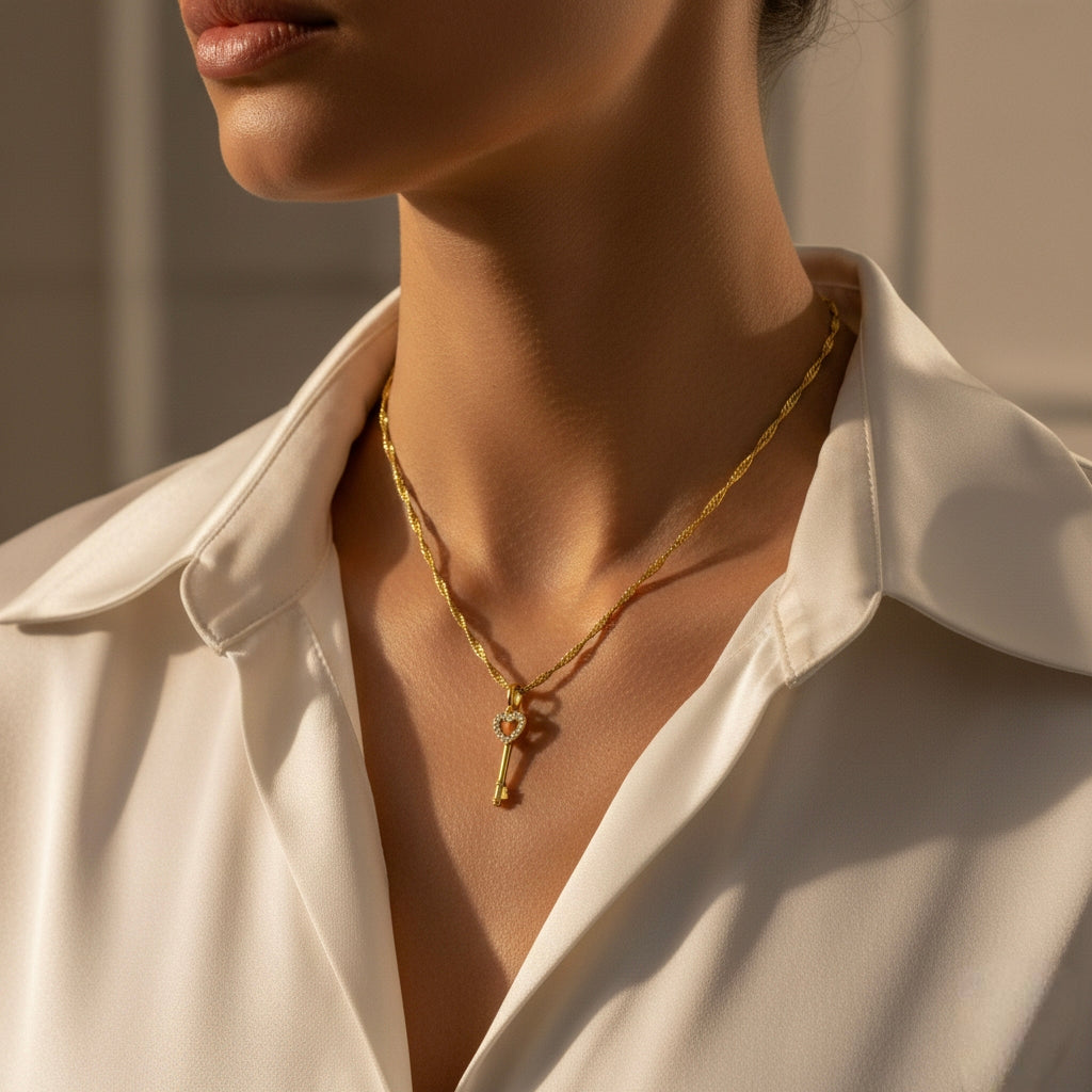 Kaia Heart Key Pendant Necklace hypoallergenic necklace by HyraMode