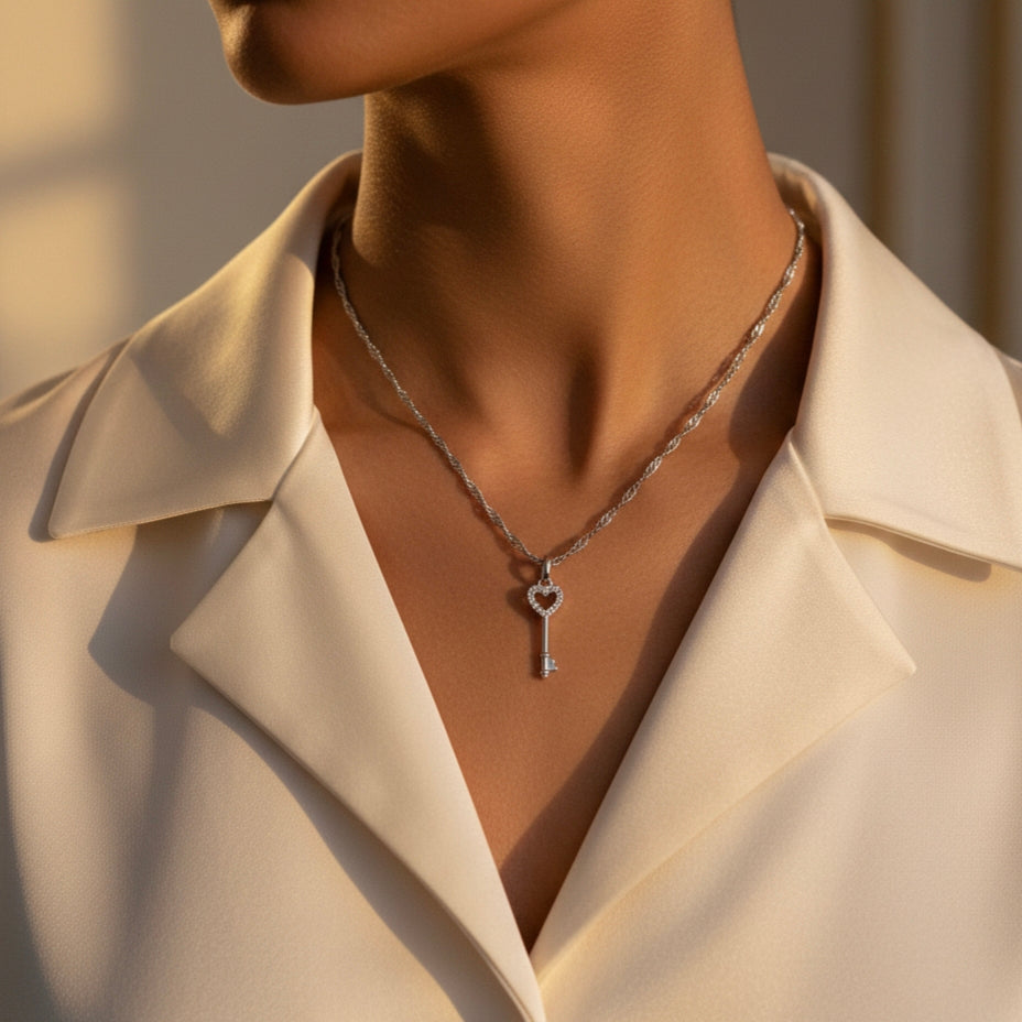 Kaia Heart Key Pendant Necklace hypoallergenic necklace by HyraMode
