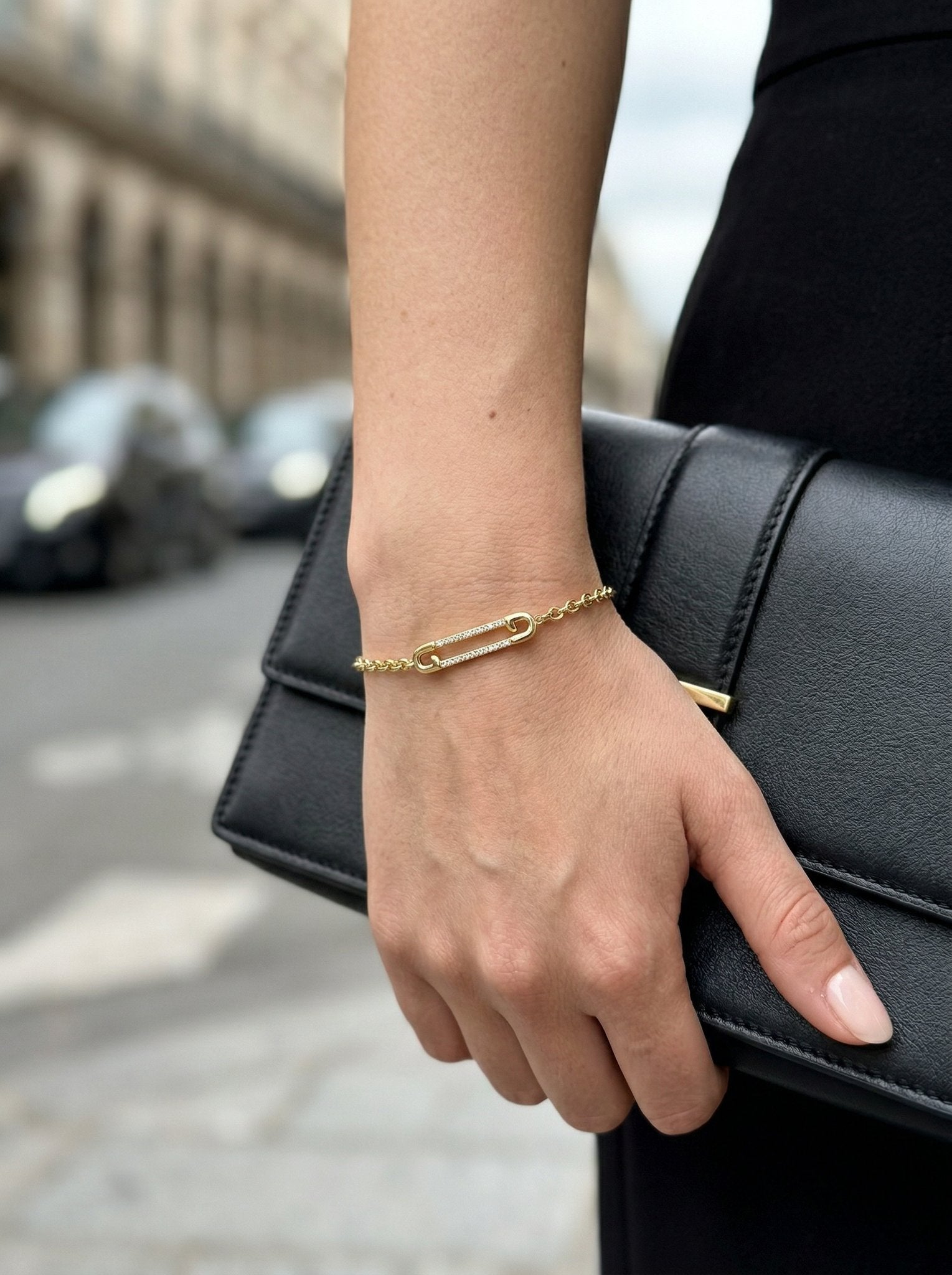 Luna Dainty Safety Pin Chain Bracelet hypoallergenic bracelet by HyraMode