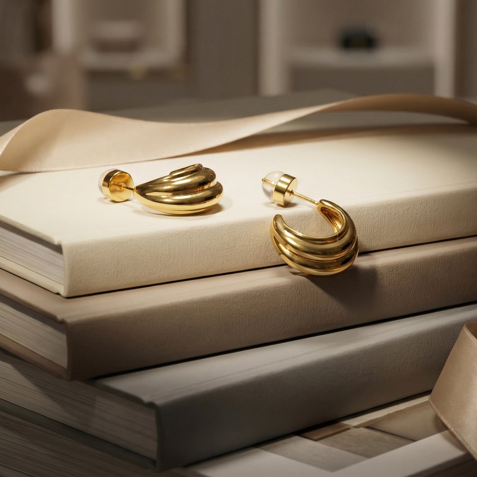 Mara Ribbed Open Hoop Earrings hypoallergenic earrings by HyraMode