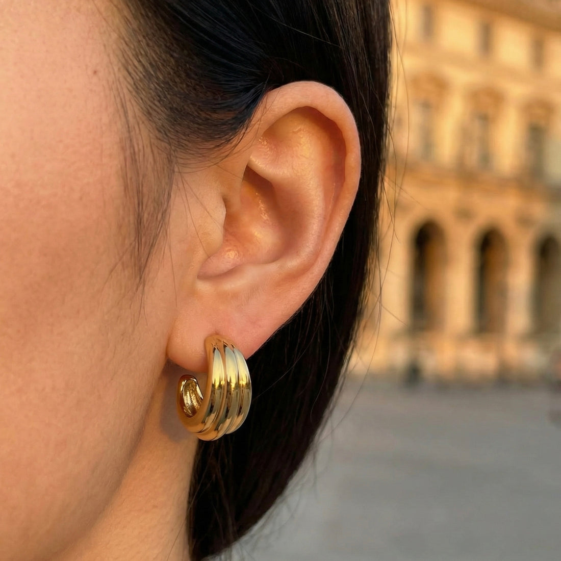 Mara Ribbed Open Hoop Earrings hypoallergenic earrings by HyraMode