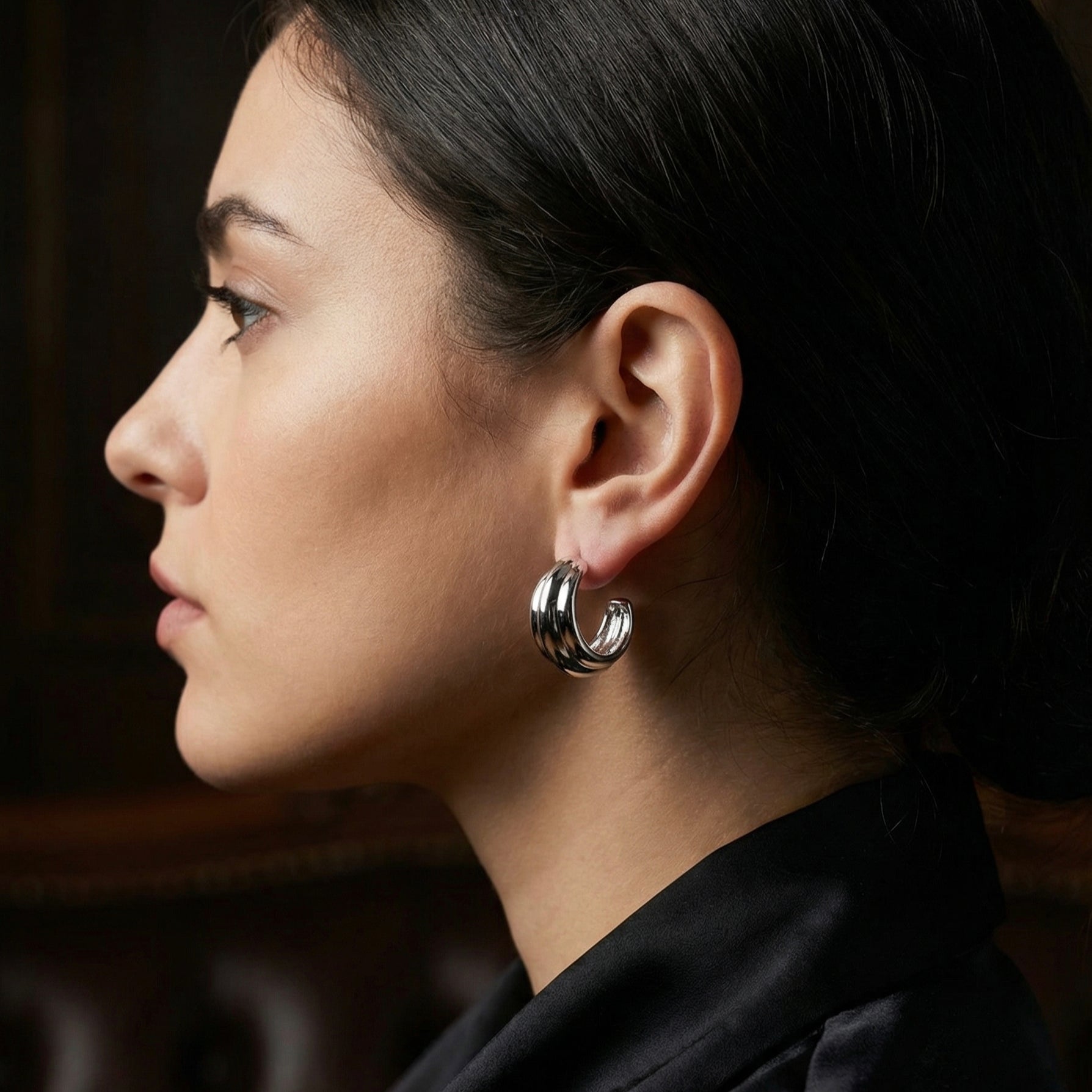 Mara Ribbed Open Hoop Earrings hypoallergenic earrings by HyraMode