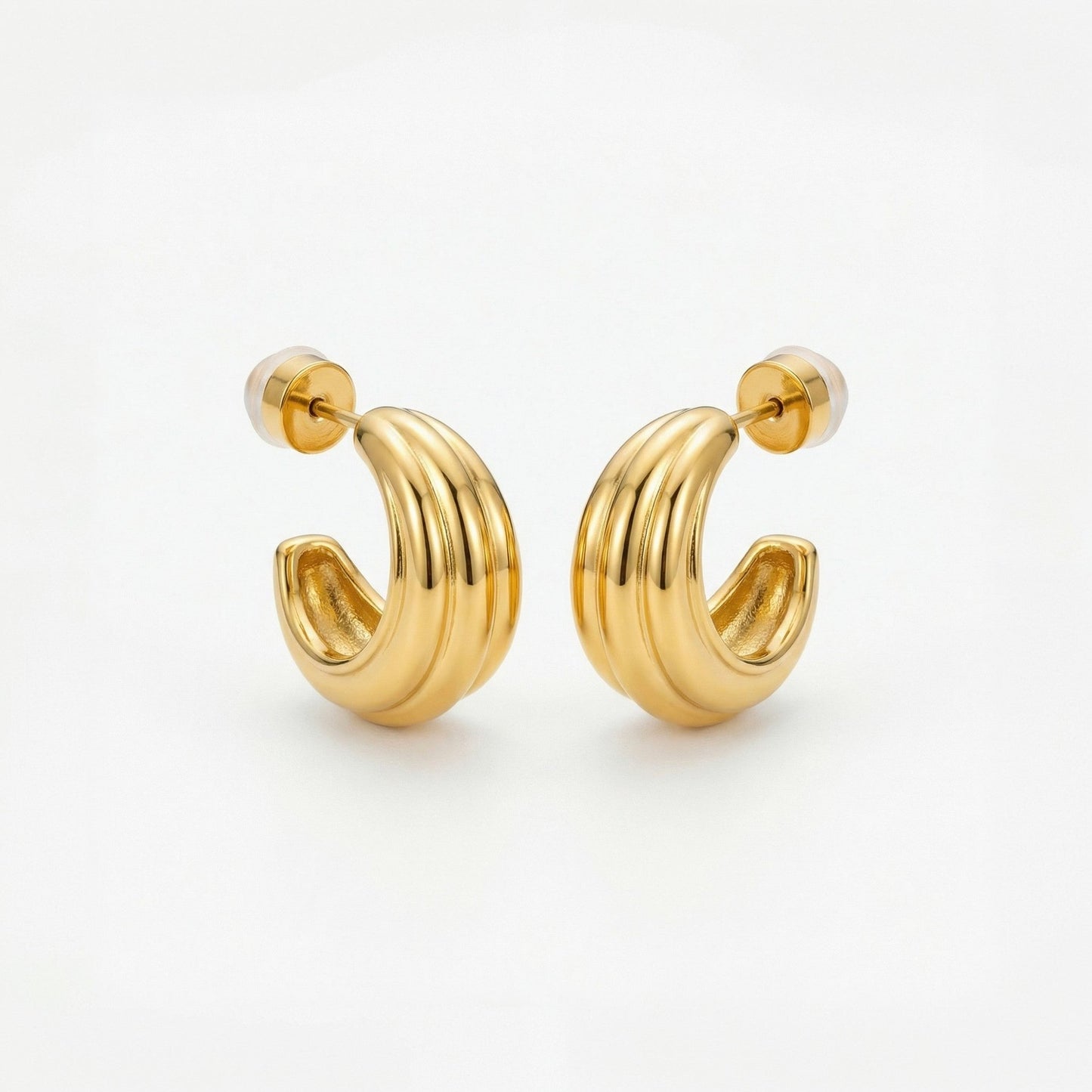 Mara Ribbed Open Hoop Earrings hypoallergenic earrings by HyraMode