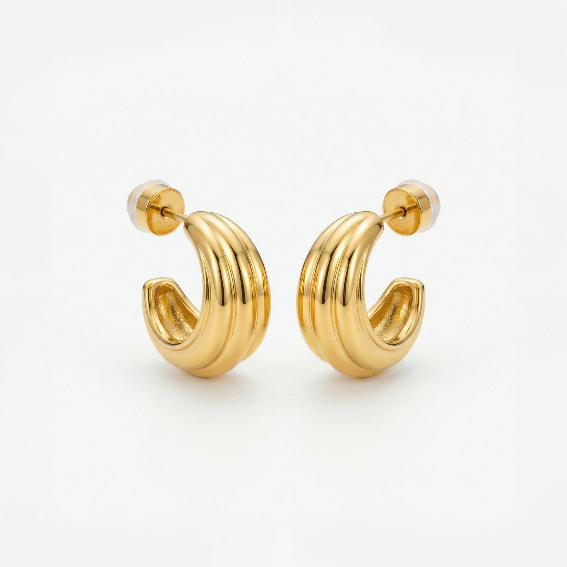 Mara Ribbed Open Hoop Earrings hypoallergenic earrings by HyraMode