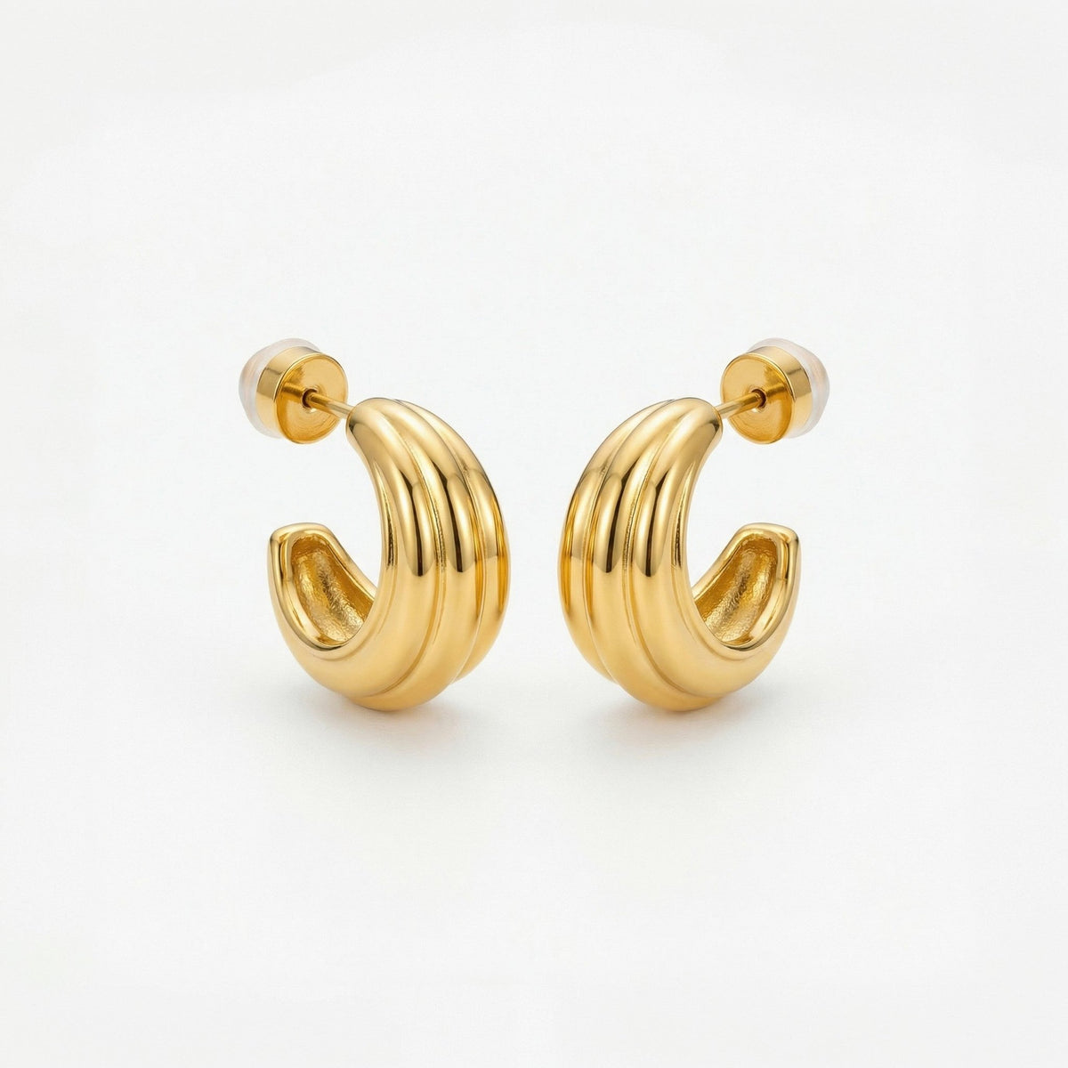 Mara Ribbed Open Hoop Earrings — product view 1