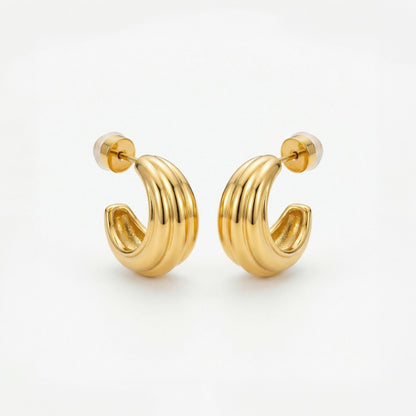 Mara Ribbed Open Hoop Earrings hypoallergenic earrings by HyraMode