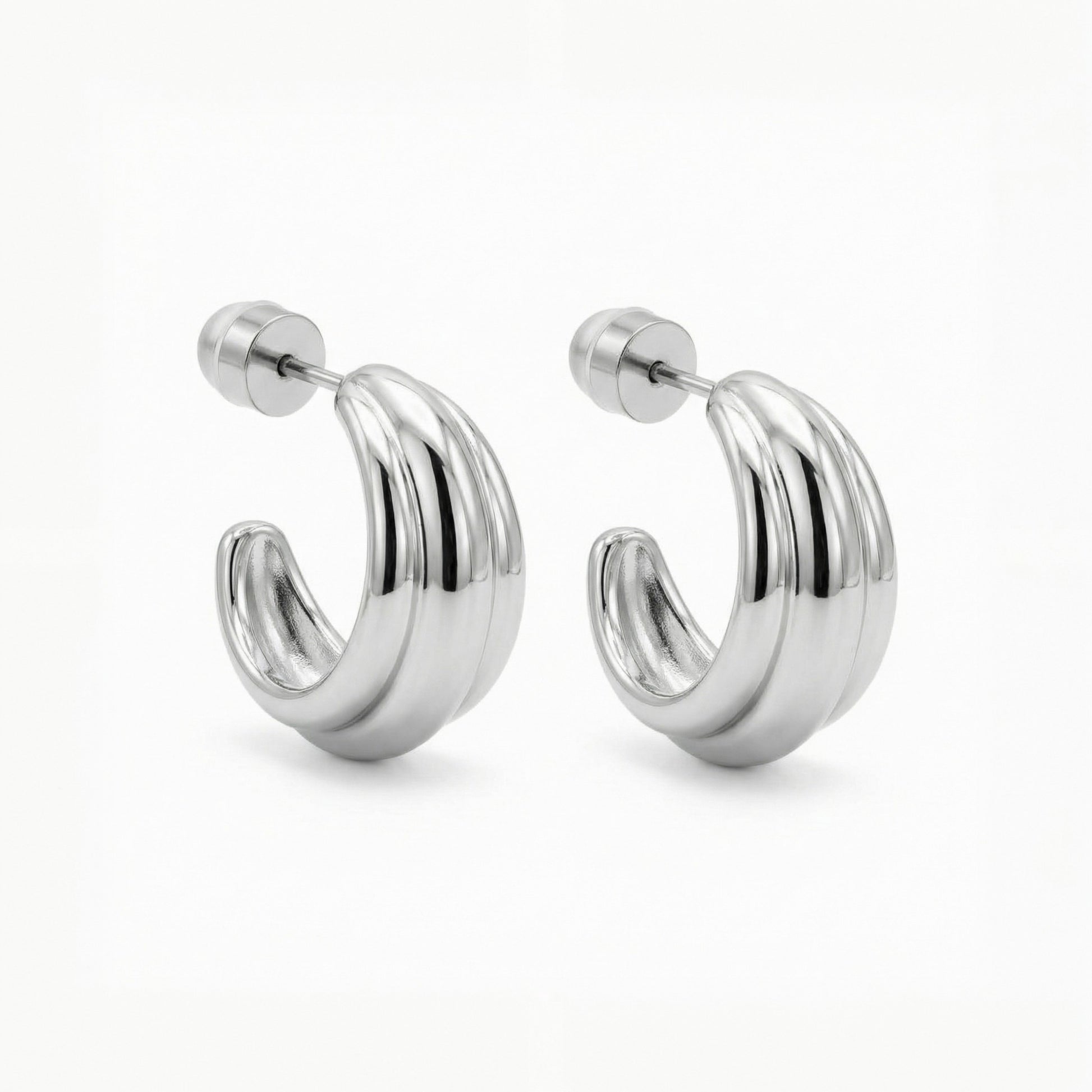 Mara Ribbed Open Hoop Earrings hypoallergenic earrings by HyraMode