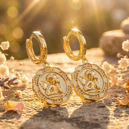 Sol Floral Charm Drop Angle Hoop Earrings hypoallergenic earrings by HyraMode