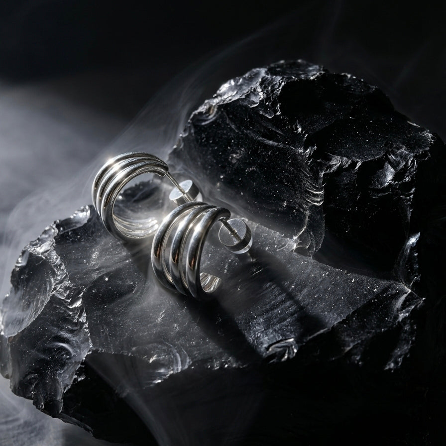 Tria Triple Hoop Huggie Earrings hypoallergenic earrings by HyraMode